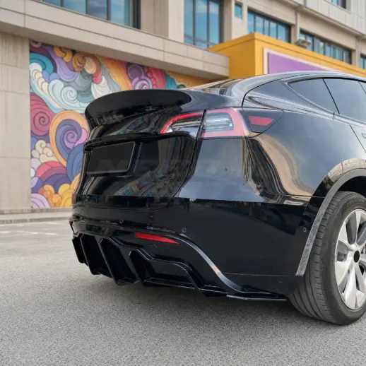 Diffuser splitter met zijsplitters achter voor Tesla Model Y MY Pre-Facelift – Performance Look, Hoogglans Zwart