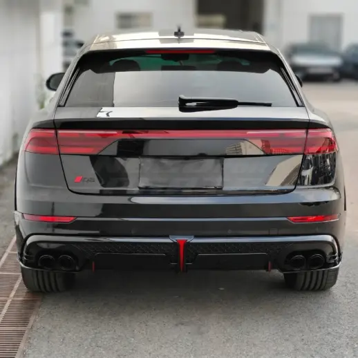 Diffuser met LED-remlicht en zwarte uitlaatsierstukken voor Audi Q8 S Line/SQ8 4M (SUV) Facelift – OO-OO – SQ8 Racing Look, Hoogglans Zwart