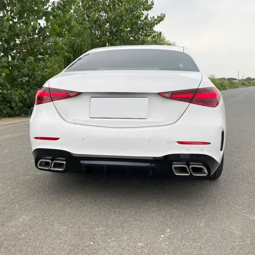 Diffuser met chroom uitlaatsierstukken voor Mercedes C Class S206/W206 AMG Line & C43 AMG & C63 AMG – OO-OO – C63 AMG Look, Hoogglans Zwart