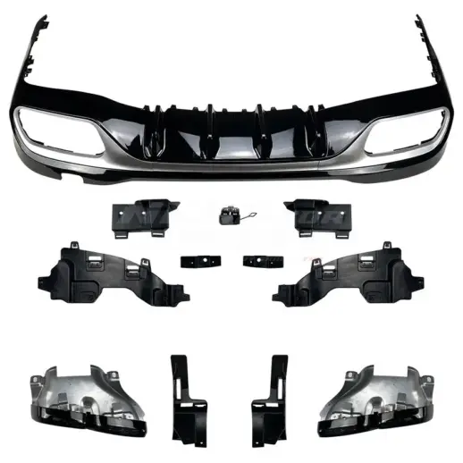 Diffuser met chroom uitlaatsierstukken voor Mercedes C Class S206/W206 AMG Line & C43 AMG & C63 AMG – OO-OO – C63 AMG Look, Hoogglans Zwart