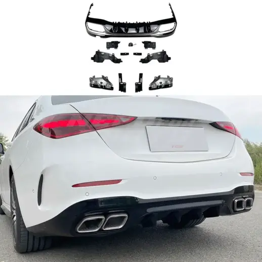 Diffuser met chroom uitlaatsierstukken voor Mercedes C Class S206/W206 AMG Line & C43 AMG & C63 AMG – OO-OO – C63 AMG Look, Hoogglans Zwart